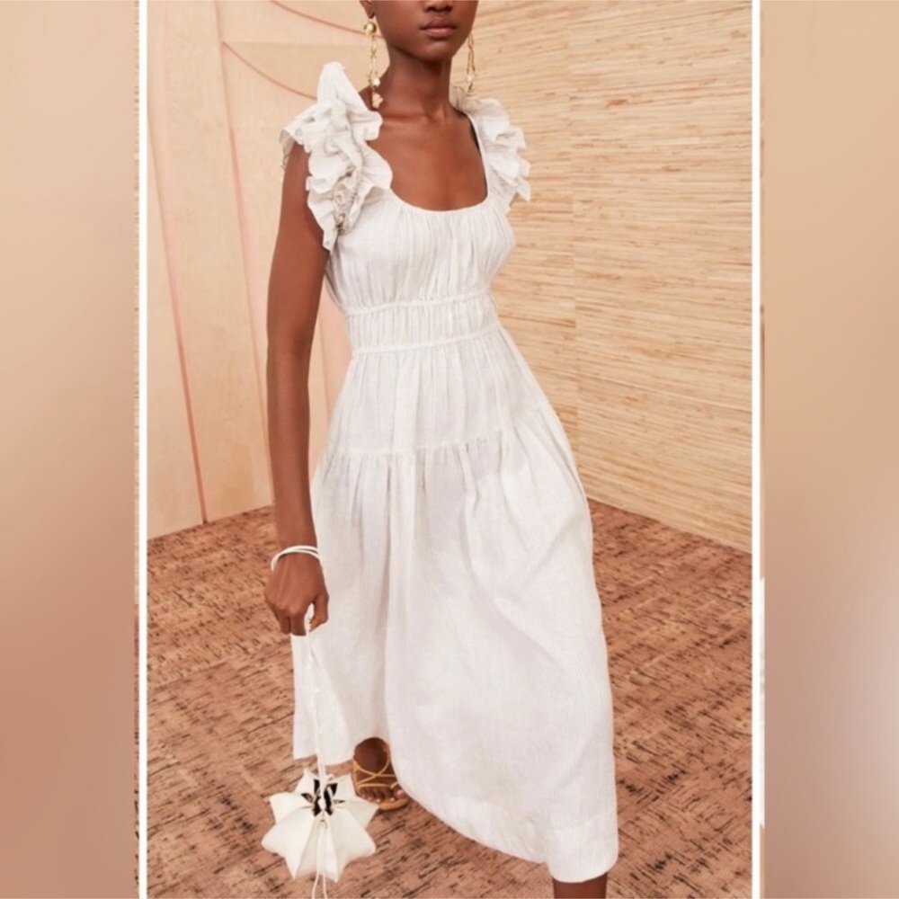 Ulla Johnson White Ruffled-Sleeve Midi Dress